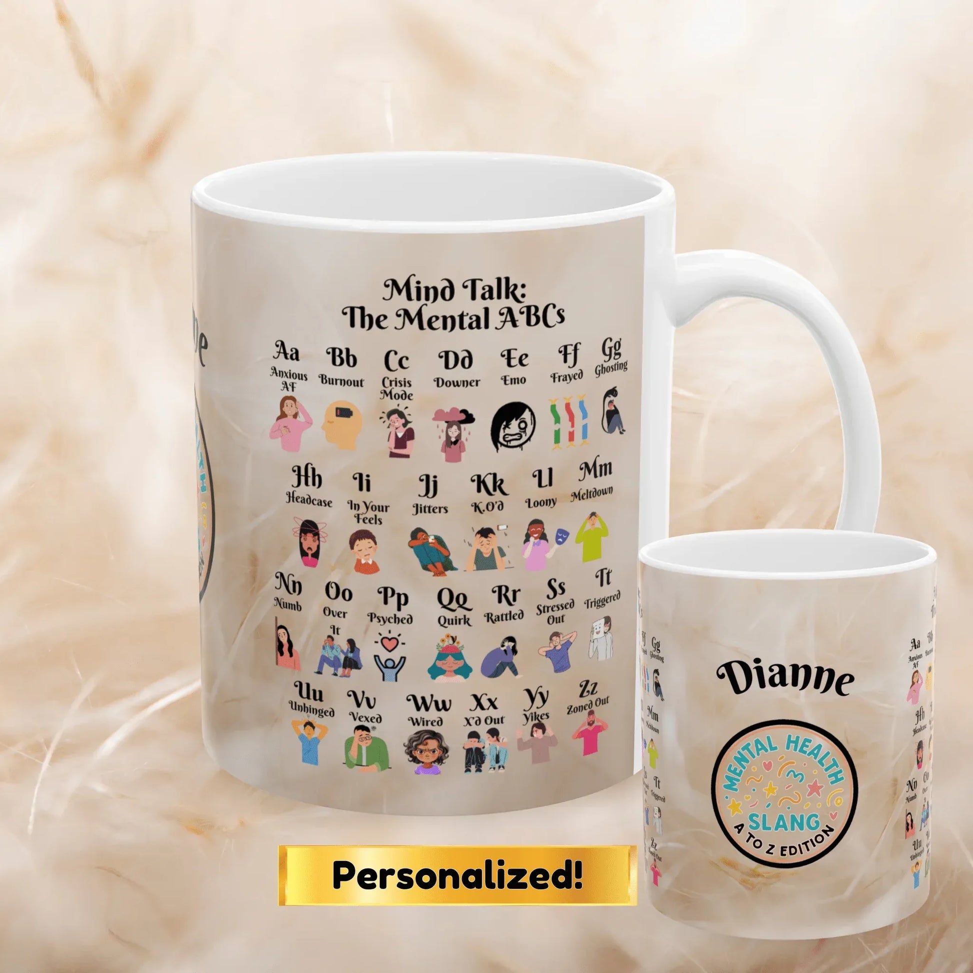 Shop our mind talk ceramic mug featuring the 11oz style option from MySisterIsASurvivor.