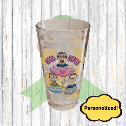 "Mood: Human" personalized funny pint glass with attitude and humor for daily positivity and relaxation.