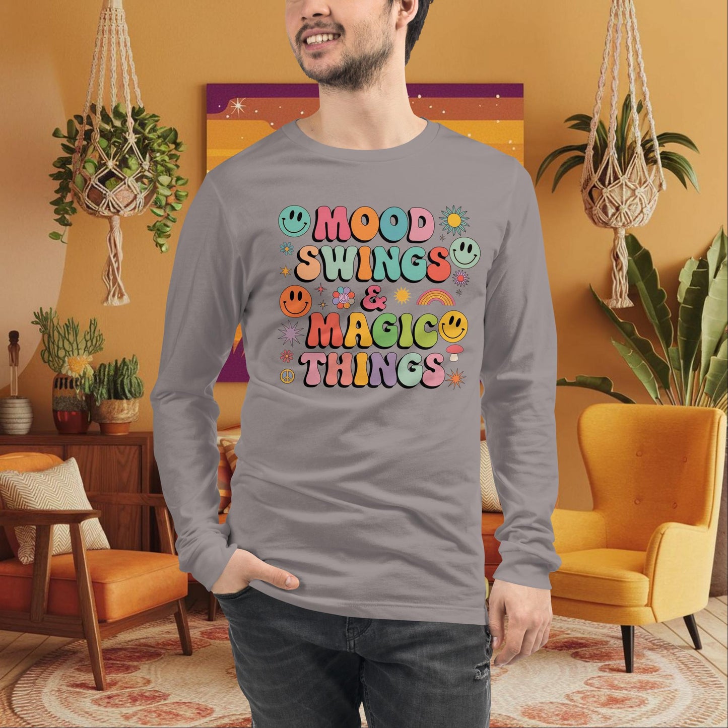 Mood Swings & Magic Things Long Sleeve Tee - Retro 70s Shirt for Self - Care & Healing - MySisterIsASurvivor