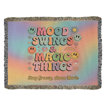 Mood Swings & Magic Things Personalized Woven Blanket - Groovy Self - Care Throw - MySisterIsASurvivor