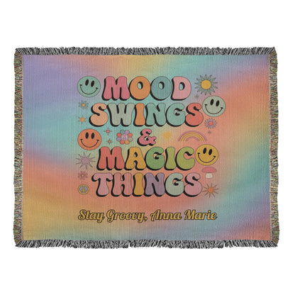 Mood Swings & Magic Things Personalized Woven Blanket - Groovy Self - Care Throw - MySisterIsASurvivor