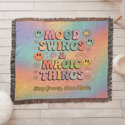 Mood Swings & Magic Things Personalized Woven Blanket - Groovy Self - Care Throw - MySisterIsASurvivor