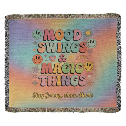 Mood Swings & Magic Things Personalized Woven Blanket - Groovy Self - Care Throw - MySisterIsASurvivor