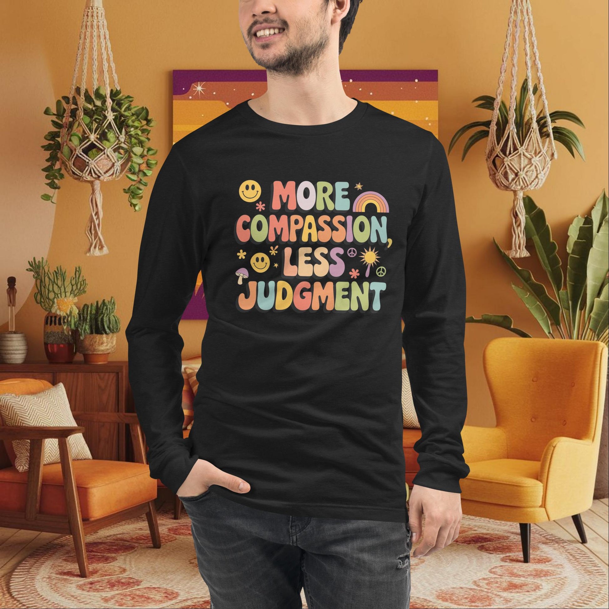 More Compassion, Less Judgment Long Sleeve Tee - Custom Mental Wellness Shirt - MySisterIsASurvivor