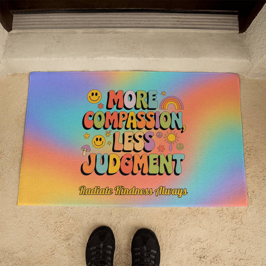 More Compassion, Less Judgment Retro Welcome Mat - Personalized Therapy Rug - MySisterIsASurvivor