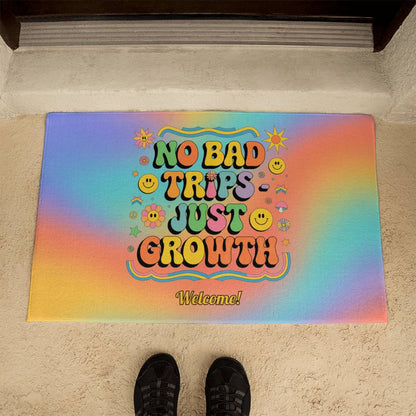No Bad Trips - Just Growth Personalized Mental Health Welcome Mat - Retro Entry Rug - MySisterIsASurvivor