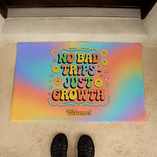 No Bad Trips - Just Growth Personalized Mental Health Welcome Mat - Retro Entry Rug - MySisterIsASurvivor