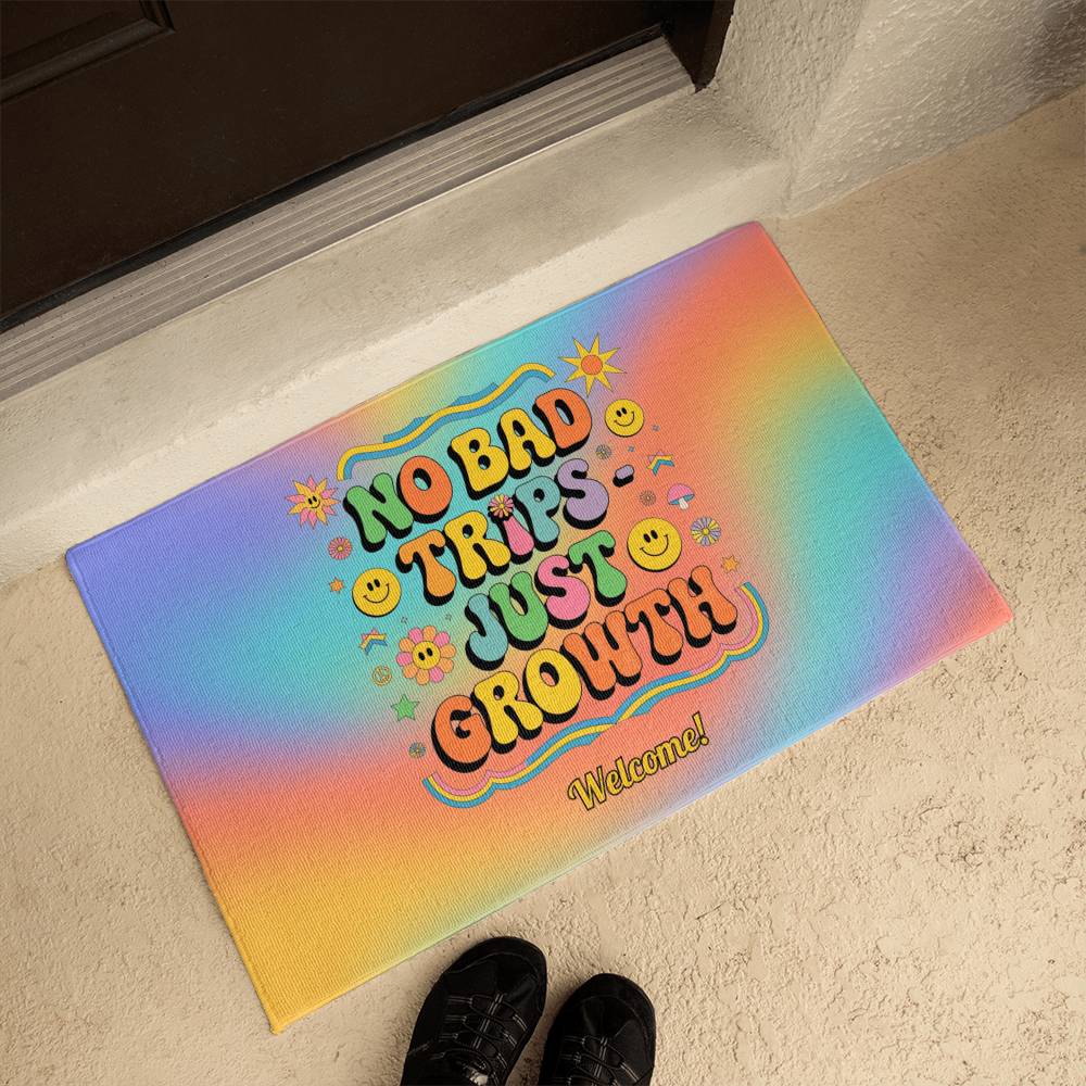 No Bad Trips - Just Growth Personalized Mental Health Welcome Mat - Retro Entry Rug - MySisterIsASurvivor