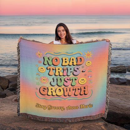 No Bad Trips Just Growth Personalized Woven Blanket - Therapy & Emotional Wellness Throw - MySisterIsASurvivor