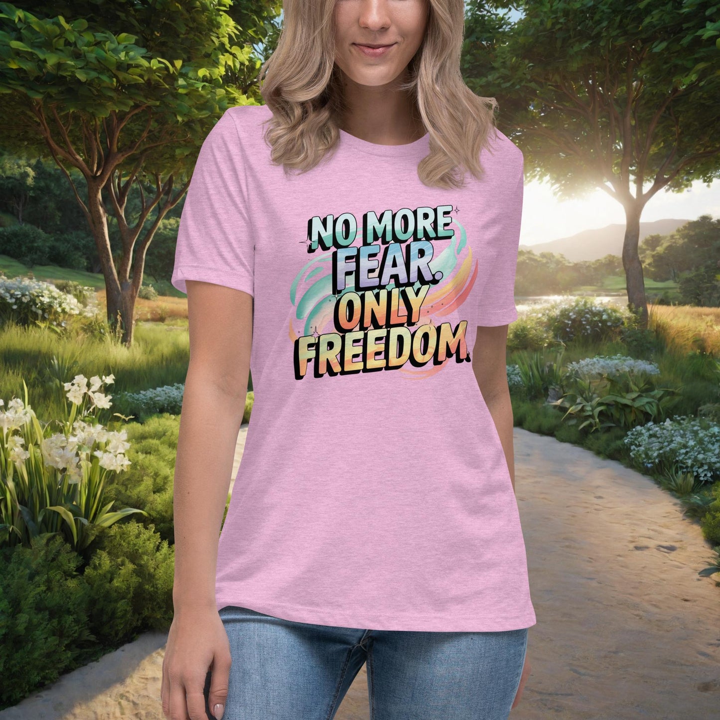 No More Fear. Only Freedom Women's Relaxed T-Shirt, Personalized Empowerment Shirt for Domestic Violence Survivors - MySisterIsASurvivor