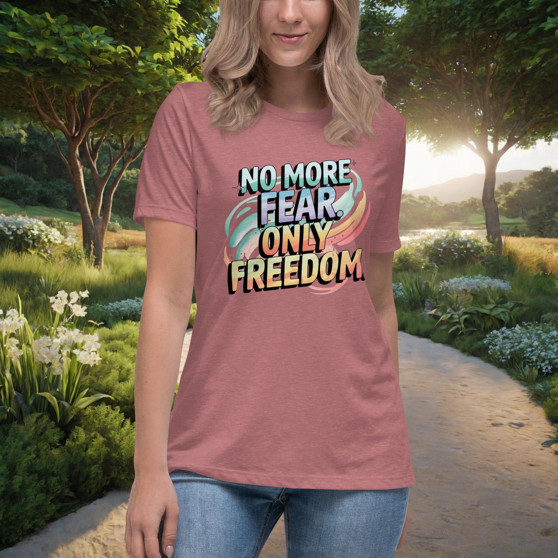 No More Fear. Only Freedom Women's Relaxed T-Shirt, Personalized Empowerment Shirt for Domestic Violence Survivors - MySisterIsASurvivor