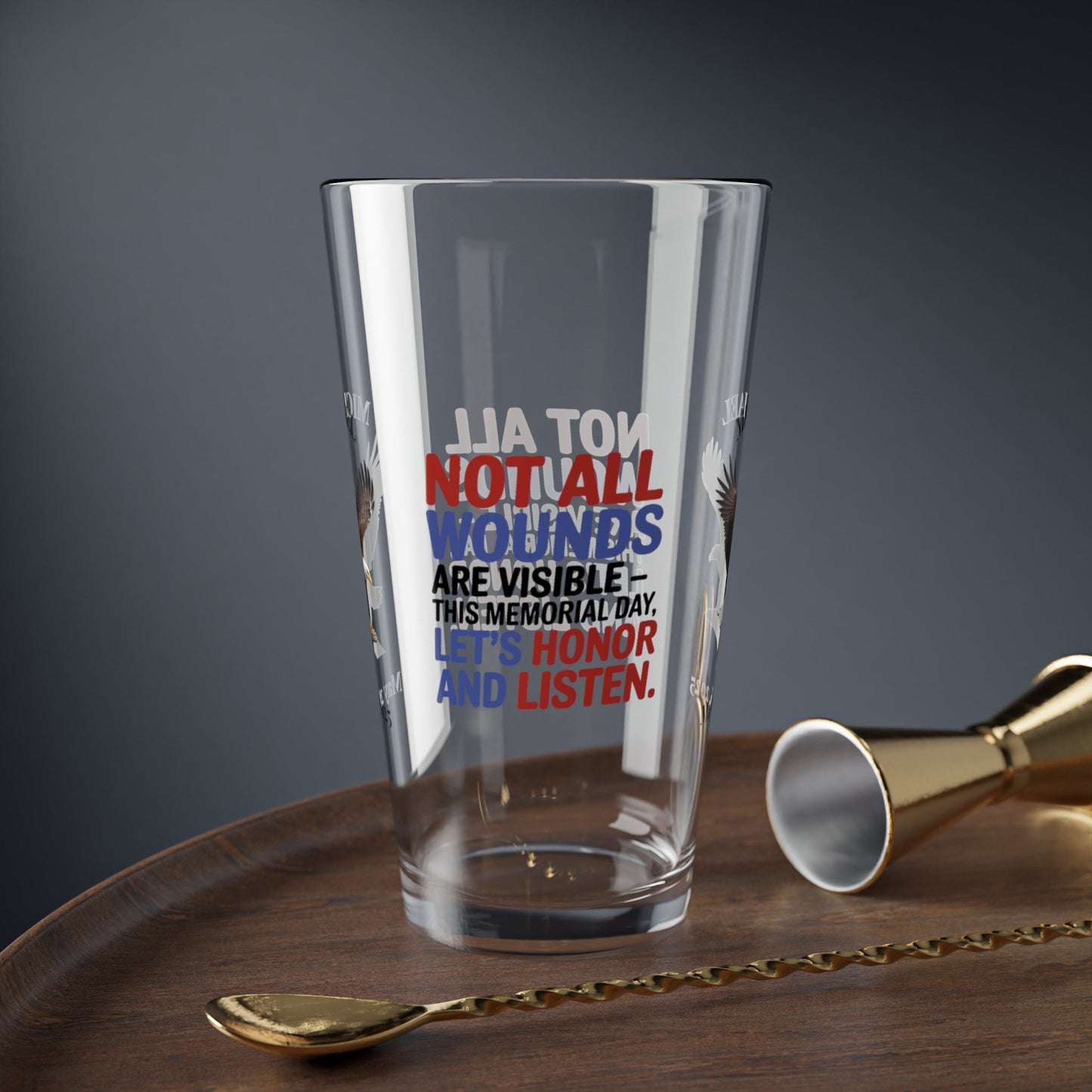 Not All Wounds Are Visible pint glass - mental health and PTSD awareness gift for veterans