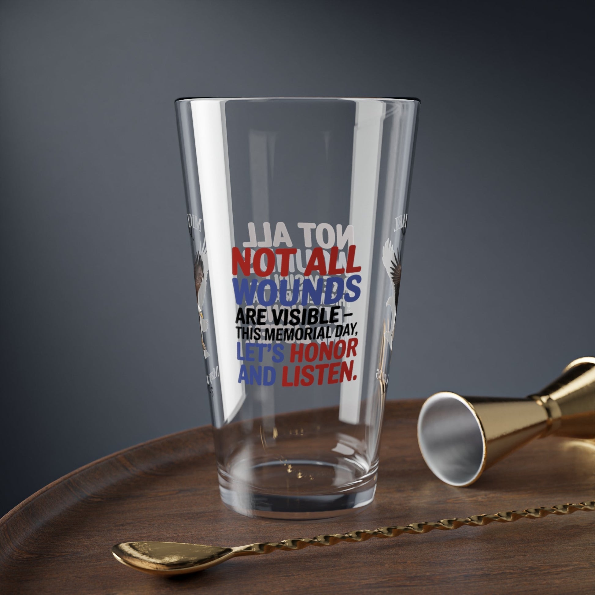 Not All Wounds Are Visible pint glass - mental health and PTSD awareness gift for veterans