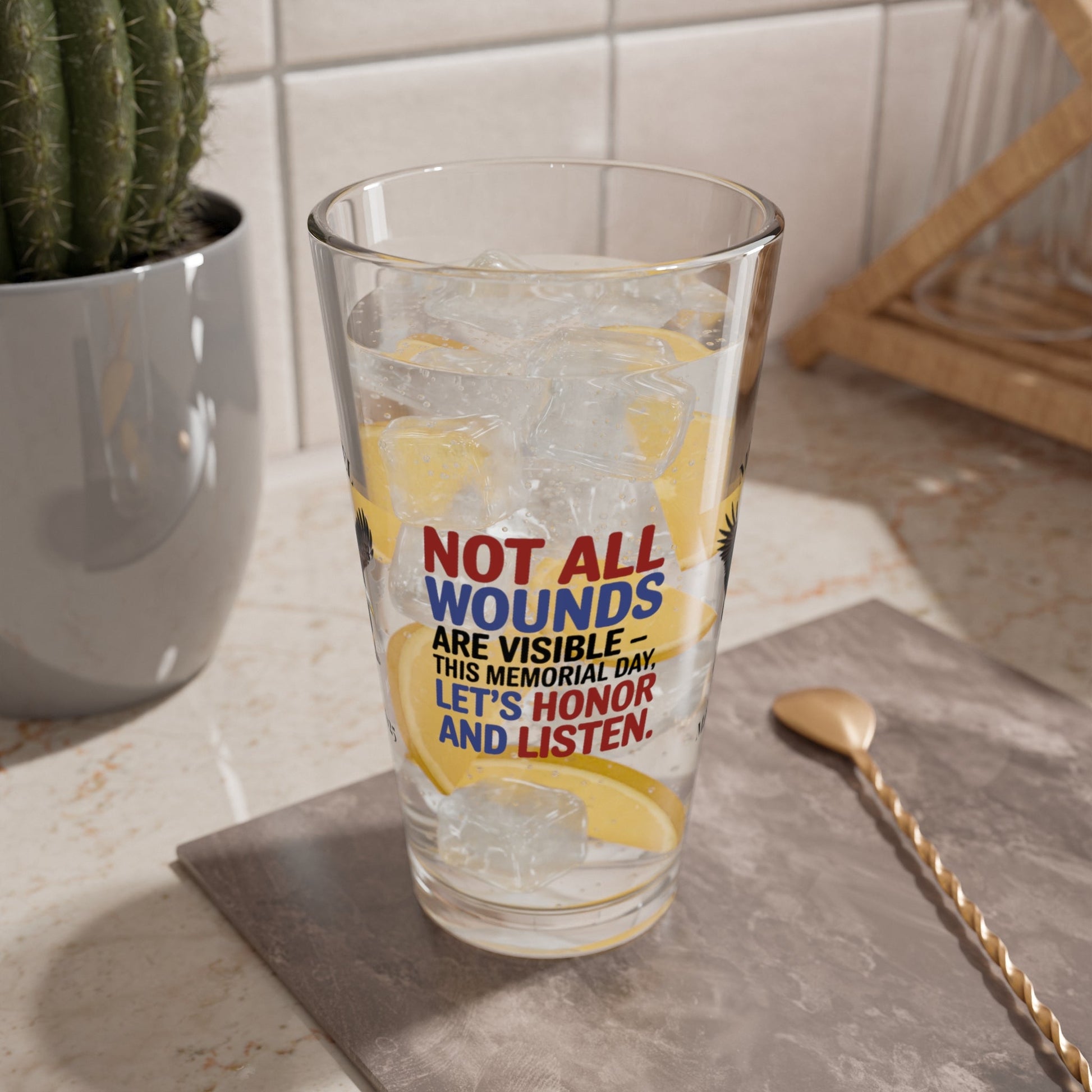 Not All Wounds Are Visible pint glass - mental health and PTSD awareness gift for veterans