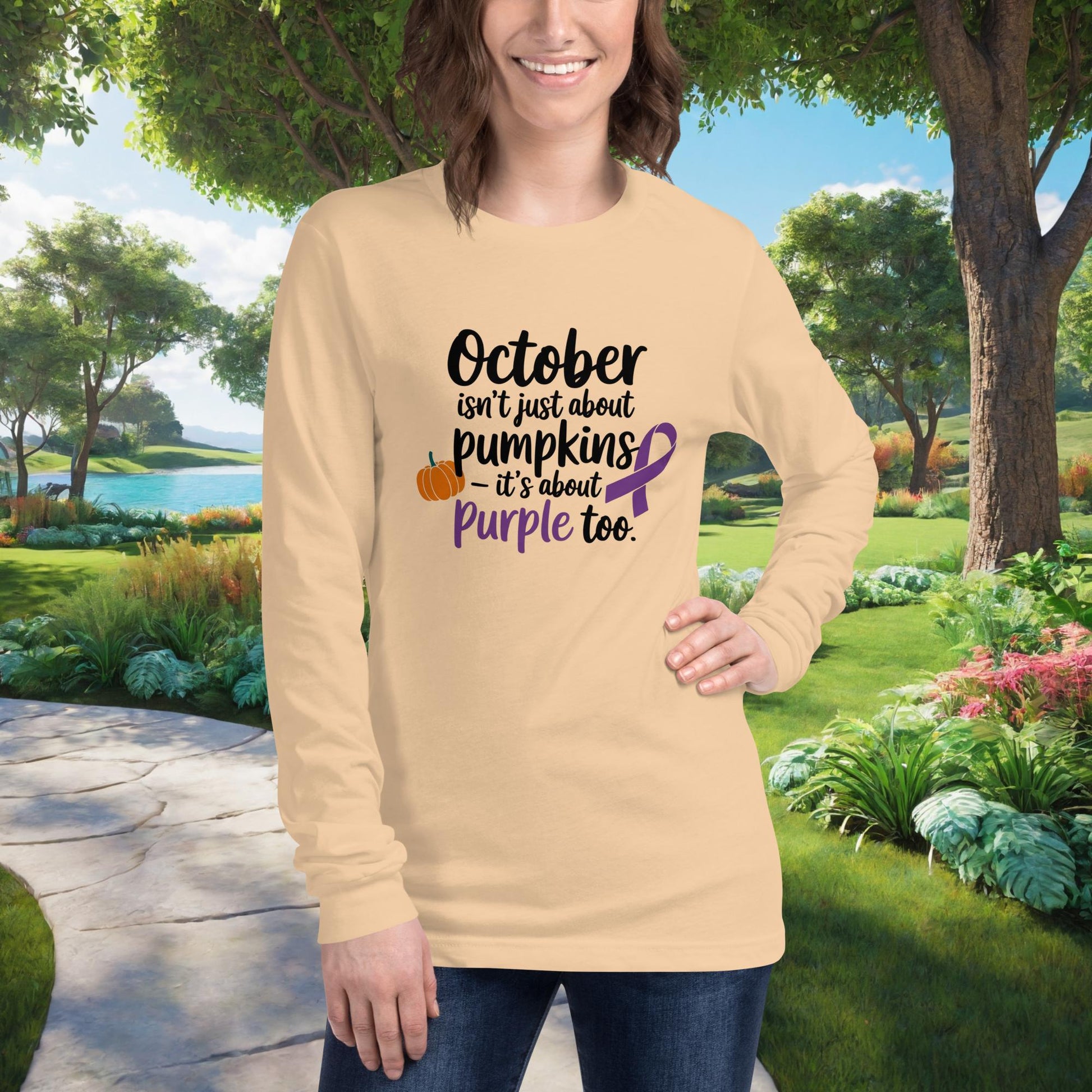 October Isn't Just About Pumpkin Unisex Long Sleeve T-Shirt, Personalized Domestic Violence Awareness Month Apparel, Support Gift - MySisterIsASurvivor