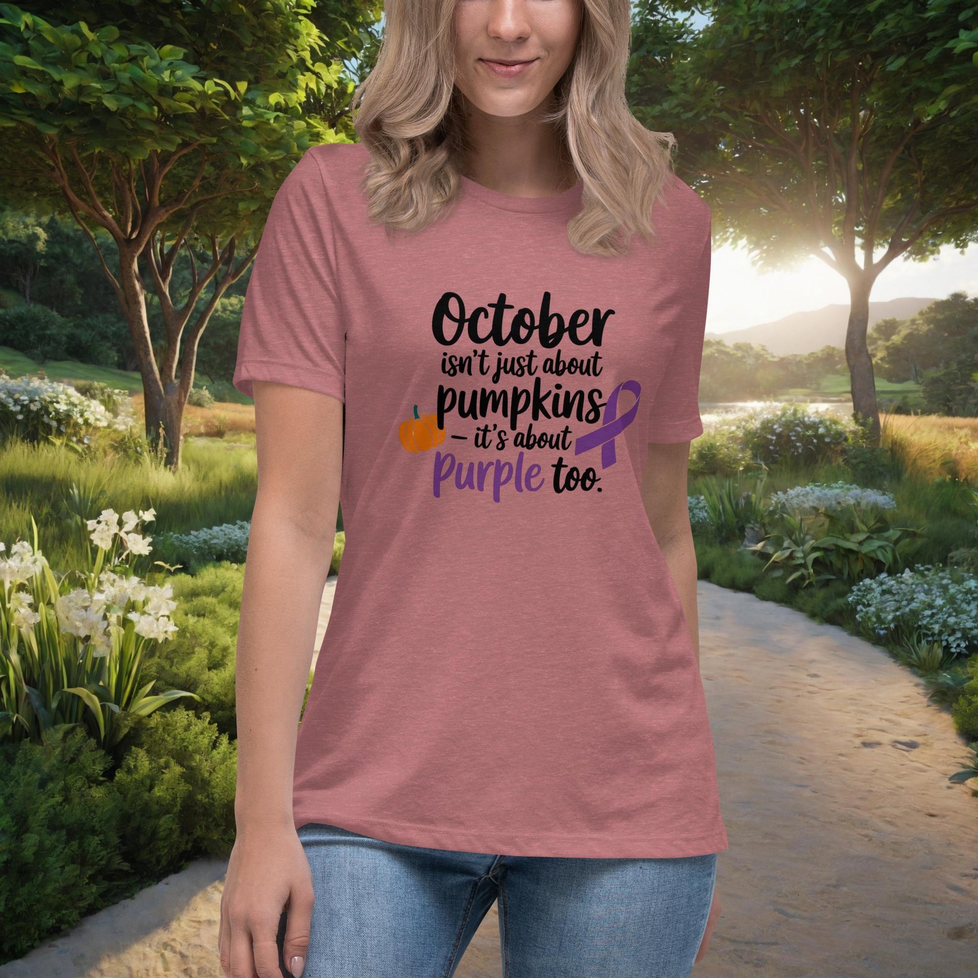 October Isn’t Just About Pumpkins Women’s Relaxed T-Shirt, Personalized Domestic Violence Awareness Month Support Shirt - MySisterIsASurvivor
