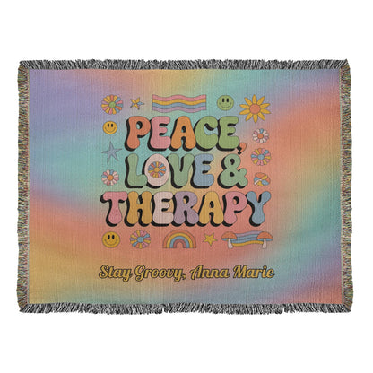 Peace, Love & Therapy Custom Retro Blanket - Personalized Mental Health Throw - MySisterIsASurvivor