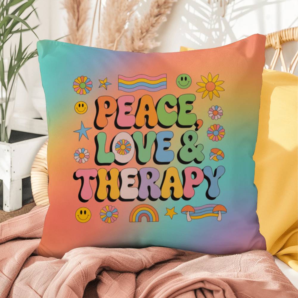 Peace, Love & Therapy Personalized Pillow - Indoor/Outdoor Therapy & Healing Support - MySisterIsASurvivor