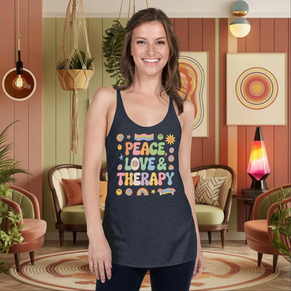 Peace, Love & Therapy Retro Tank - Women’s Mental Health Awareness Shirt - MySisterIsASurvivor
