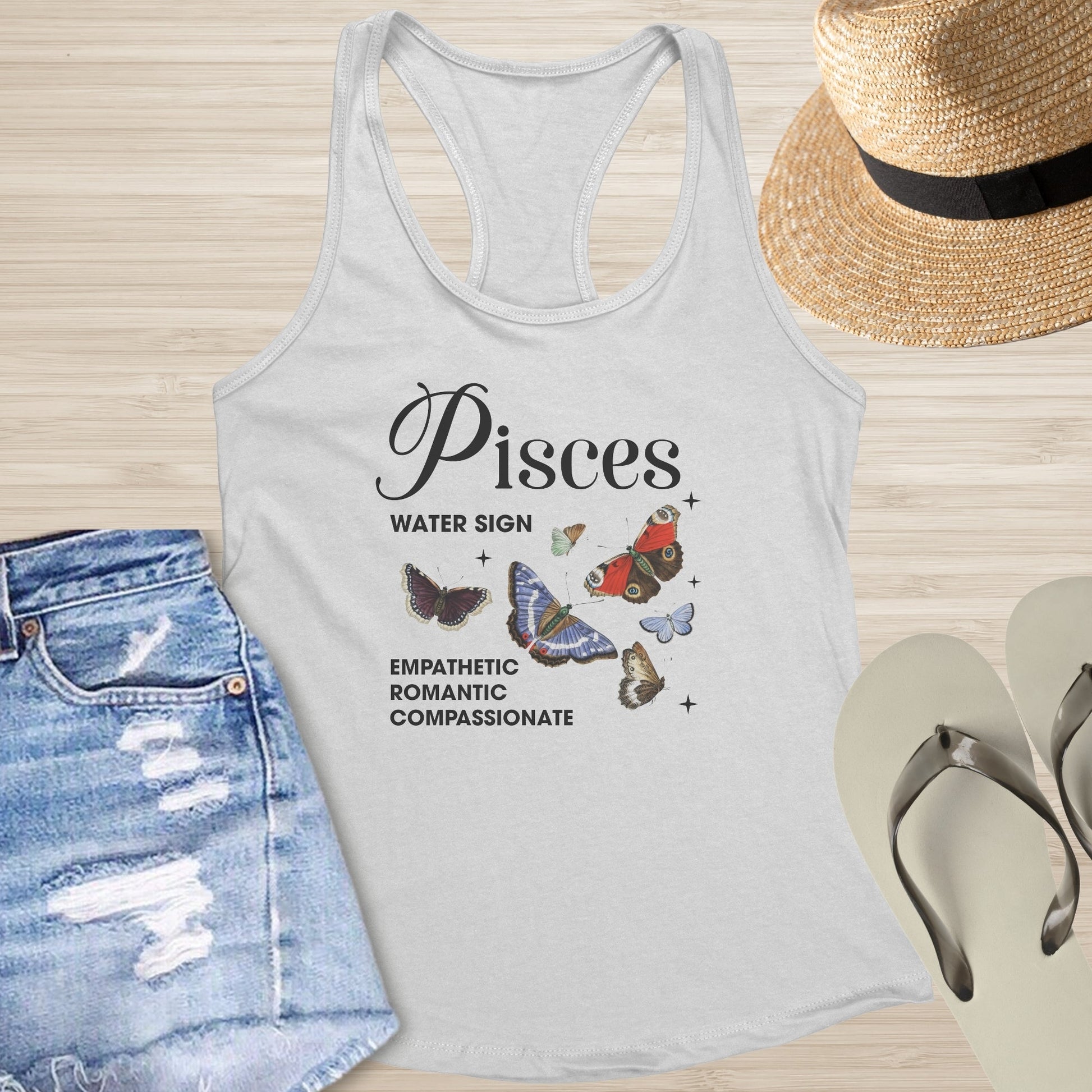 Pisces Butterfly Racerback Tank - Intuitive Mental Health Shirt with Cosmic Butterfly Energy - MySisterIsASurvivor