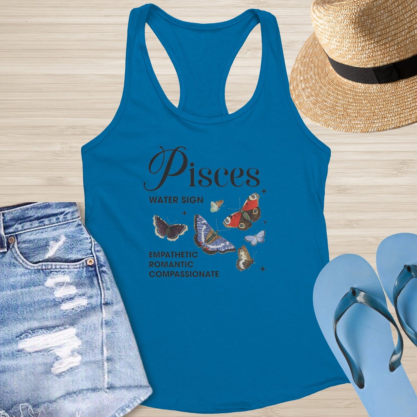 Pisces Butterfly Racerback Tank - Intuitive Mental Health Shirt with Cosmic Butterfly Energy - MySisterIsASurvivor