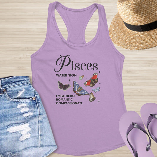 Pisces Butterfly Racerback Tank - Intuitive Mental Health Shirt with Cosmic Butterfly Energy - MySisterIsASurvivor