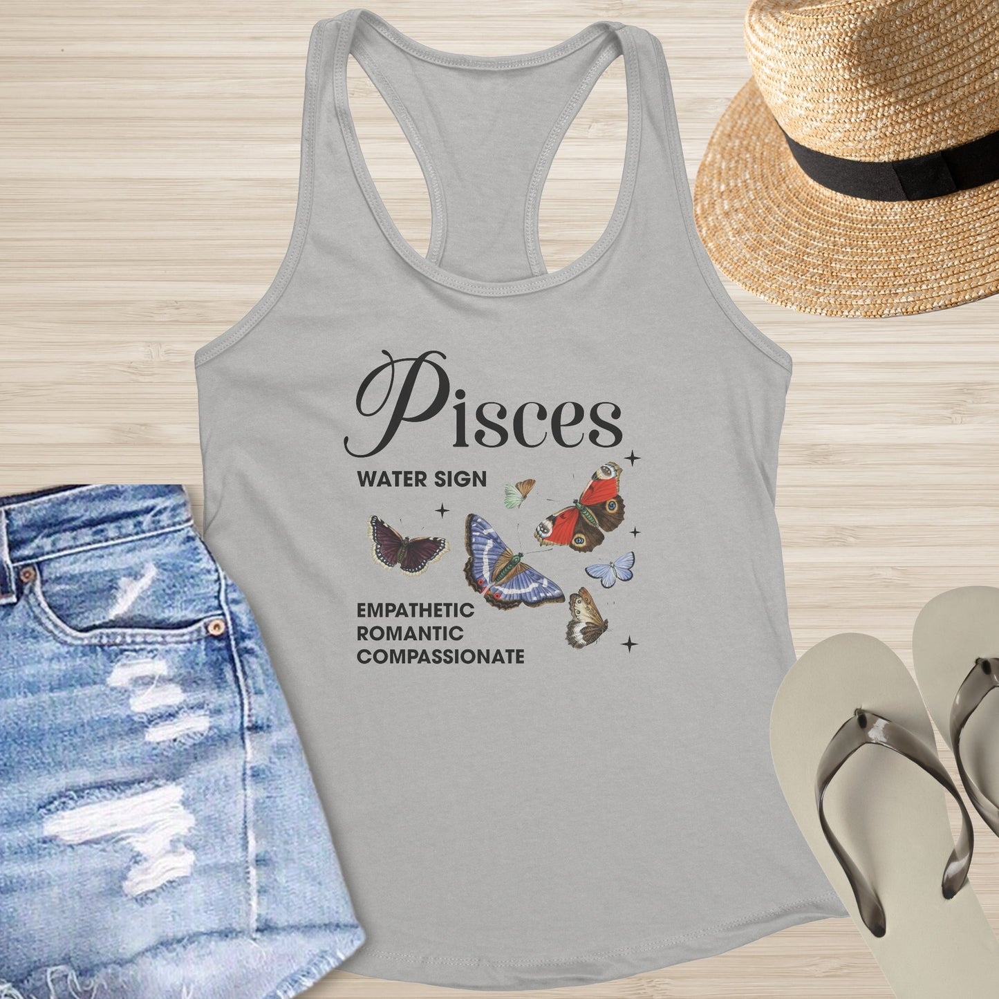 Pisces Butterfly Racerback Tank - Intuitive Mental Health Shirt with Cosmic Butterfly Energy - MySisterIsASurvivor
