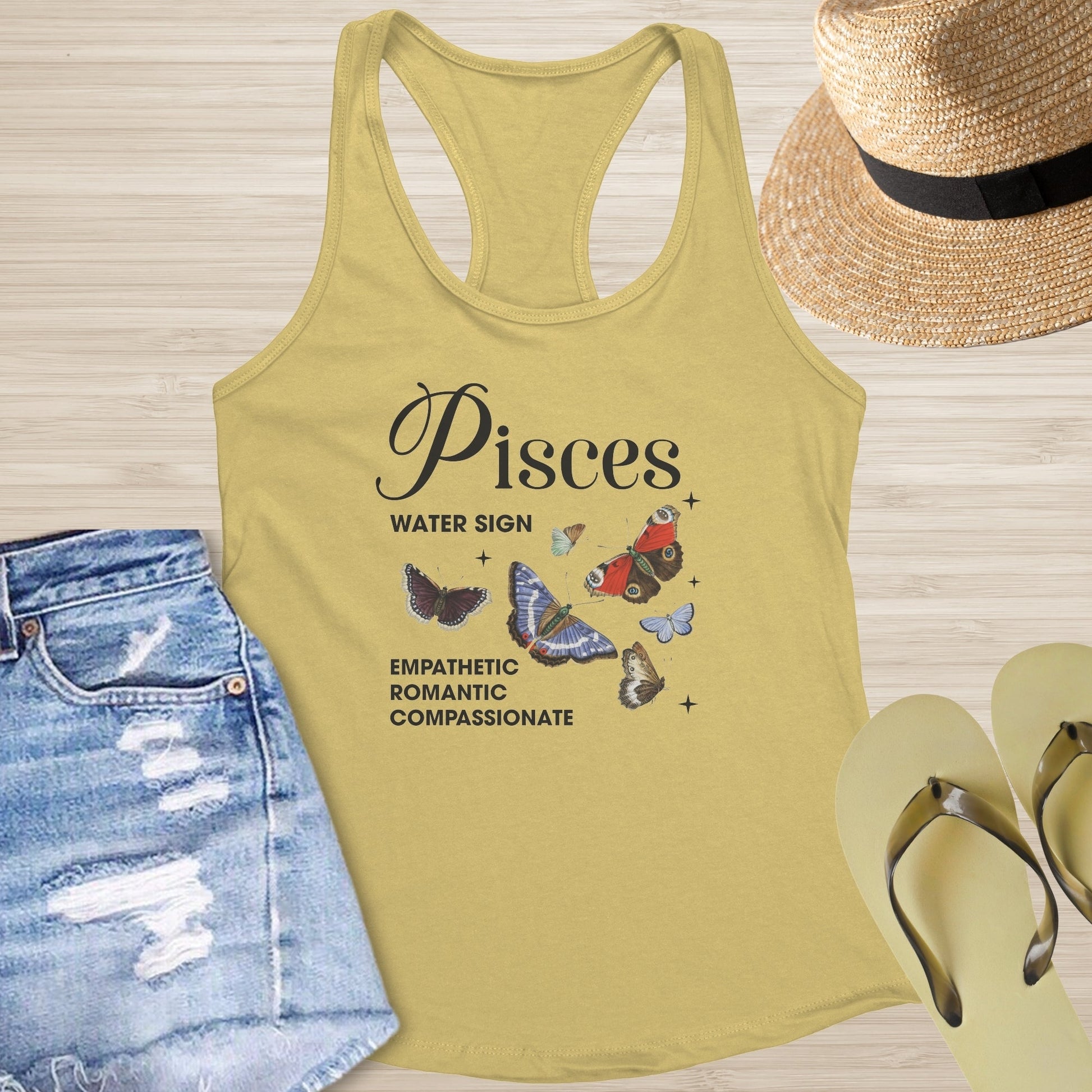 Pisces Butterfly Racerback Tank - Intuitive Mental Health Shirt with Cosmic Butterfly Energy - MySisterIsASurvivor