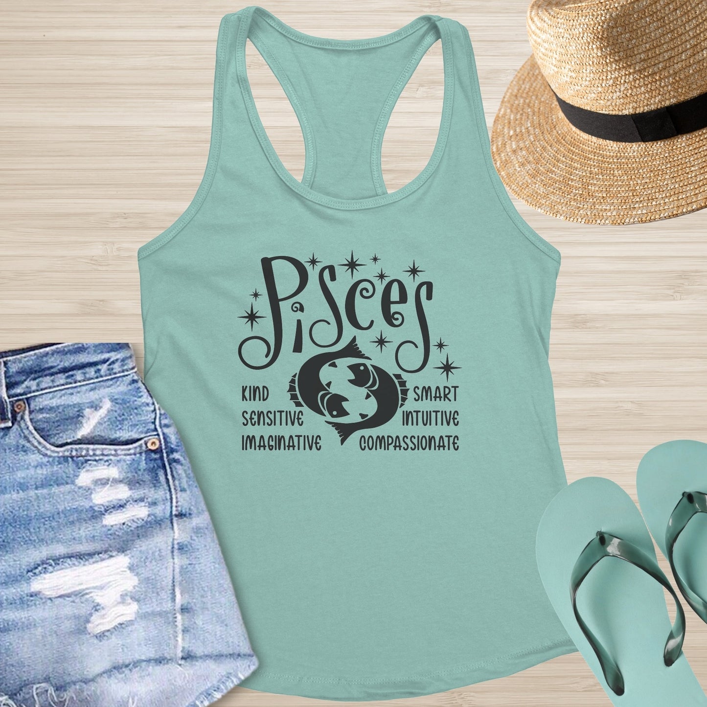 Pisces Racerback Tank - Intuitive Self - Care Tank for Zodiac Healing & Awareness - MySisterIsASurvivor