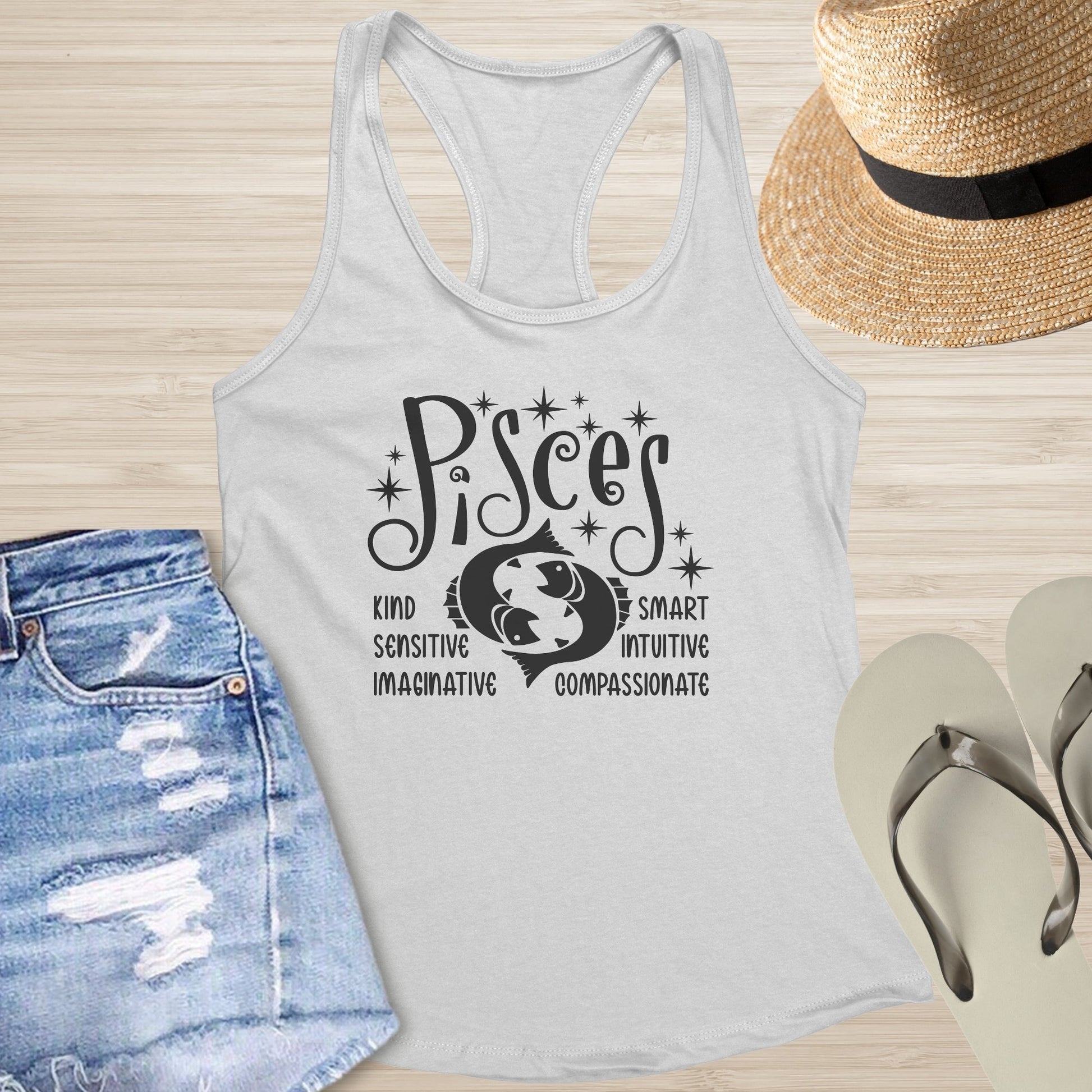 Pisces Racerback Tank - Intuitive Self - Care Tank for Zodiac Healing & Awareness - MySisterIsASurvivor