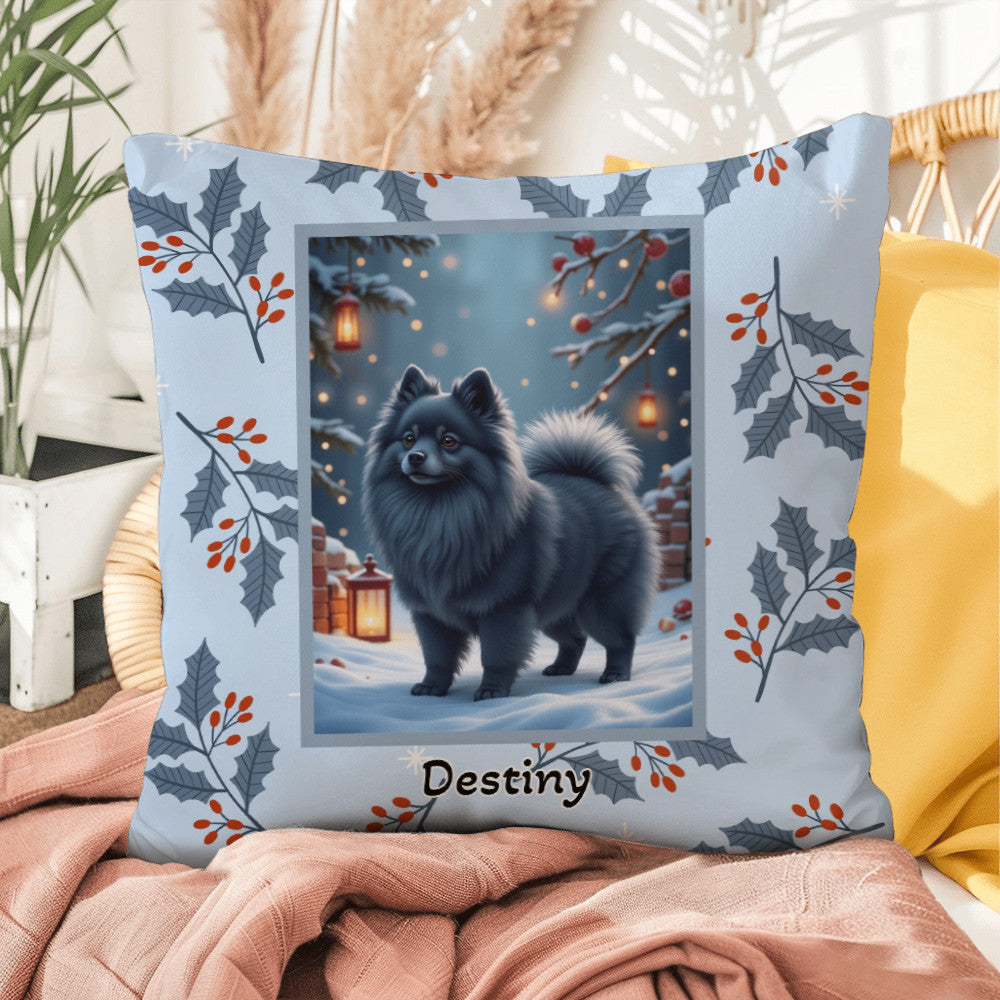 Pomeranian Blue Pillow - Seasonal Pomeranian throw pillow, winter dog home decor, cozy accent