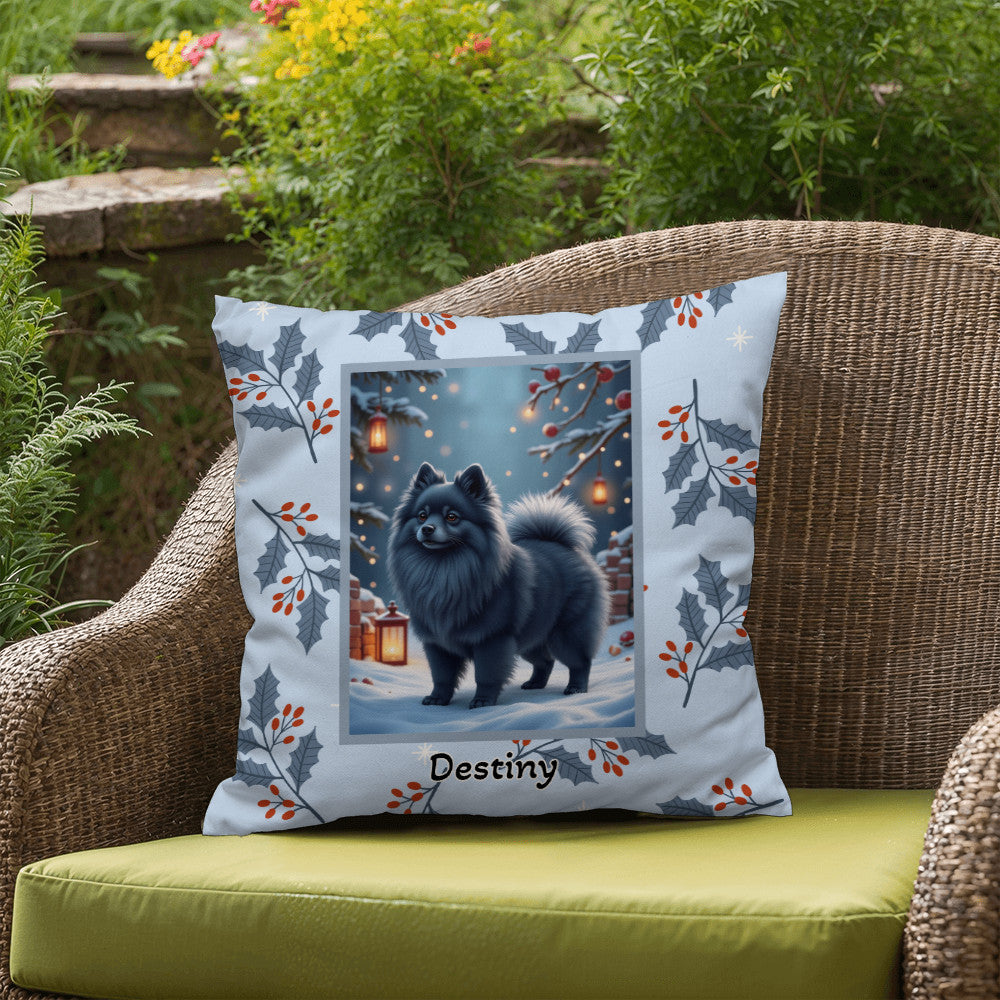 Pomeranian Blue Pillow - Seasonal Pomeranian throw pillow, winter dog home decor, cozy accent