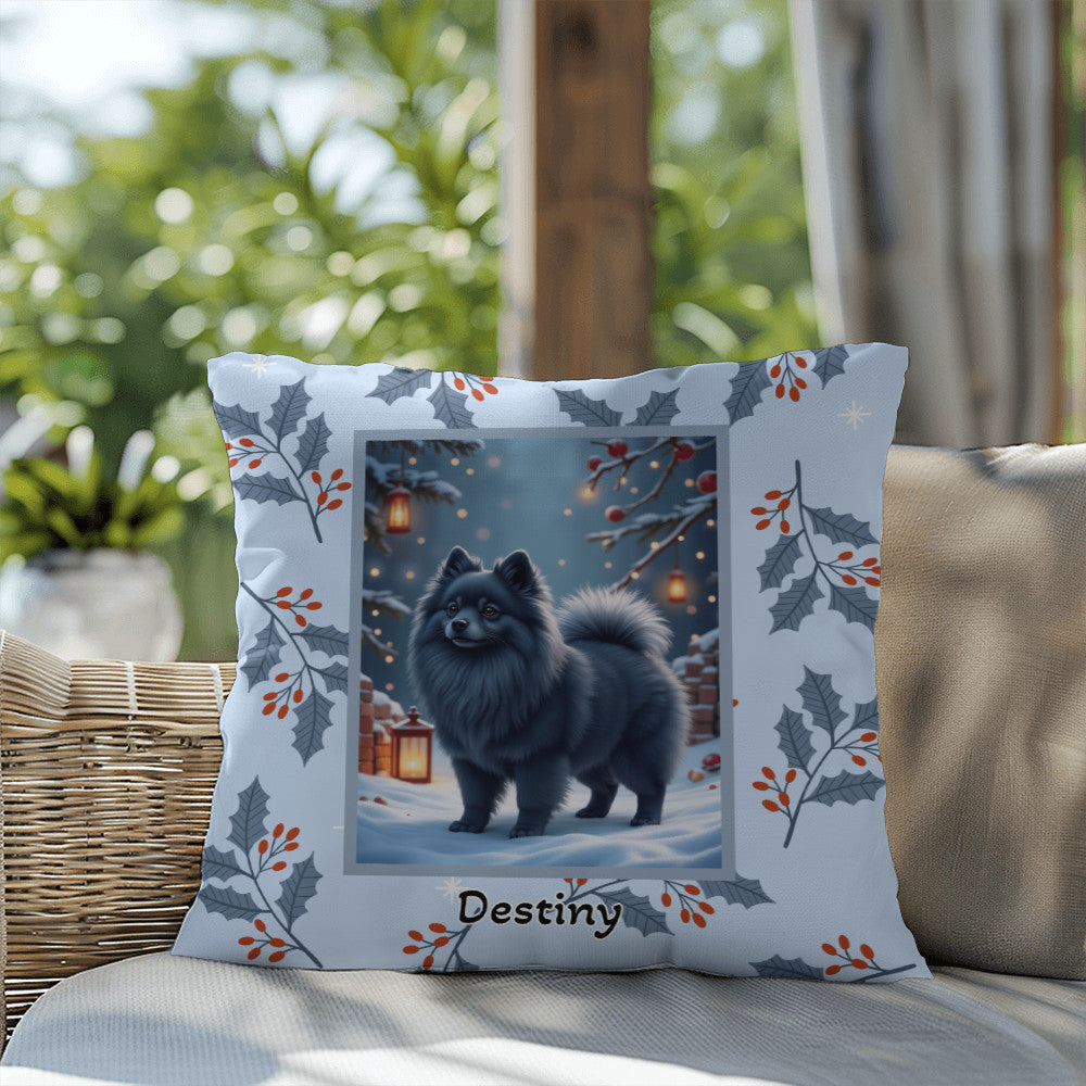 Pomeranian Blue Pillow - Seasonal Pomeranian throw pillow, winter dog home decor, cozy accent