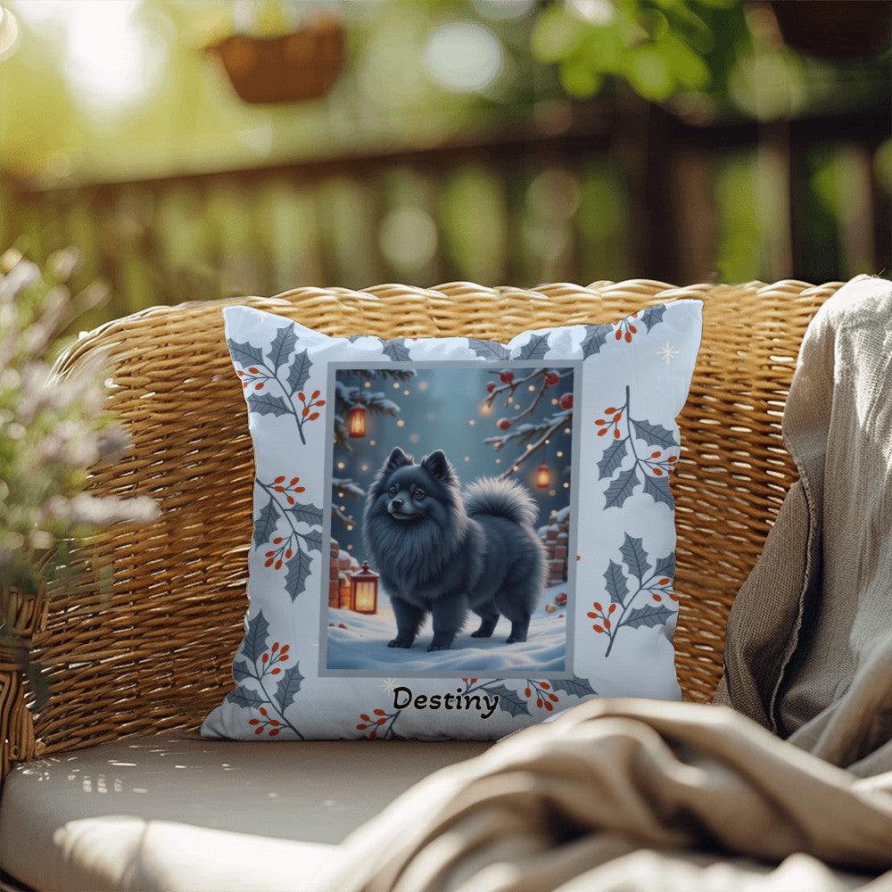 Pomeranian Blue Pillow - Seasonal Pomeranian throw pillow, winter dog home decor, cozy accent