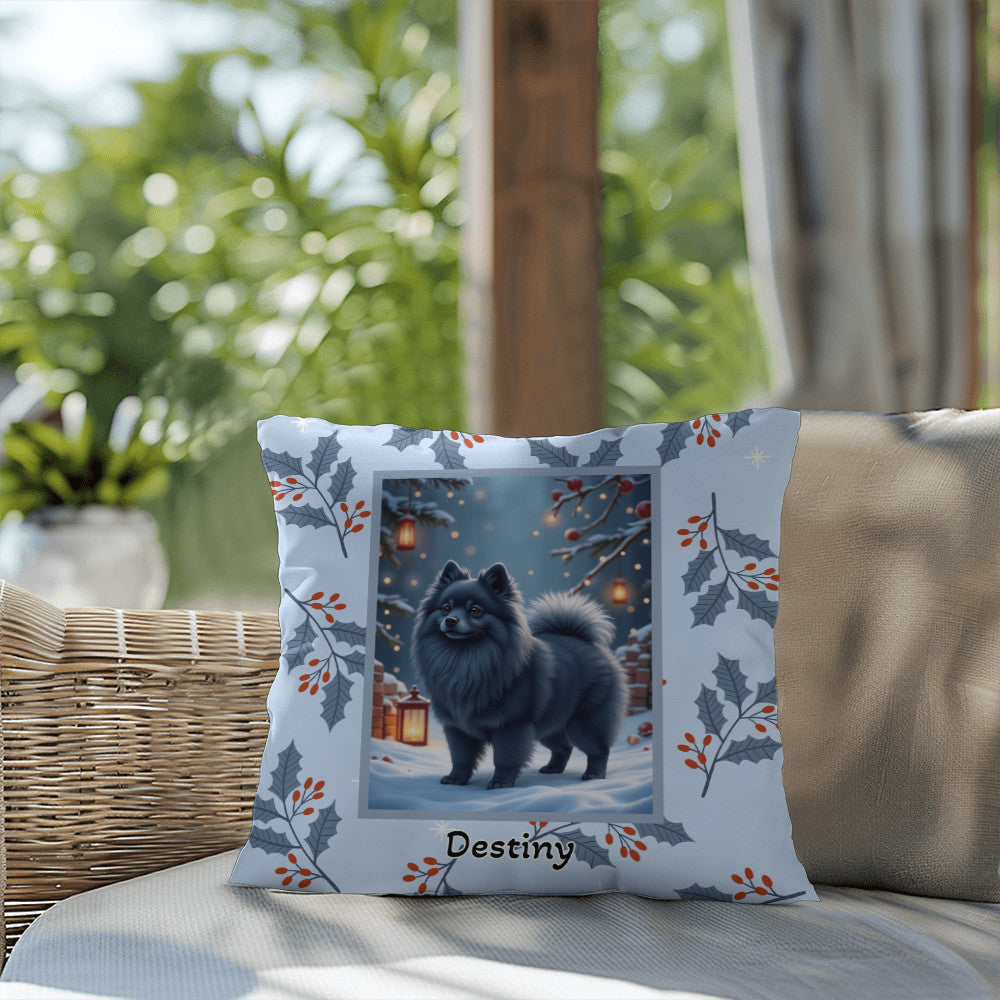 Pomeranian Blue Pillow - Seasonal Pomeranian throw pillow, winter dog home decor, cozy accent