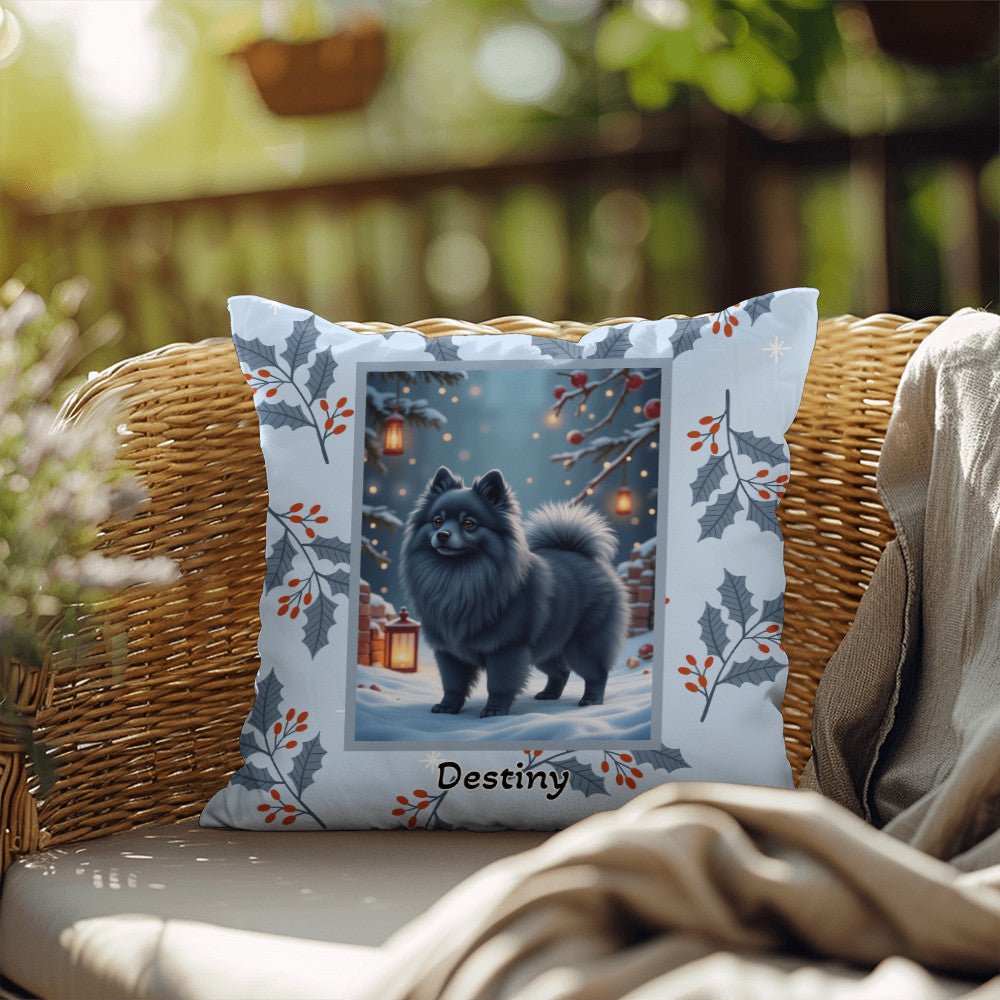 Pomeranian Blue Pillow - Seasonal Pomeranian throw pillow, winter dog home decor, cozy accent