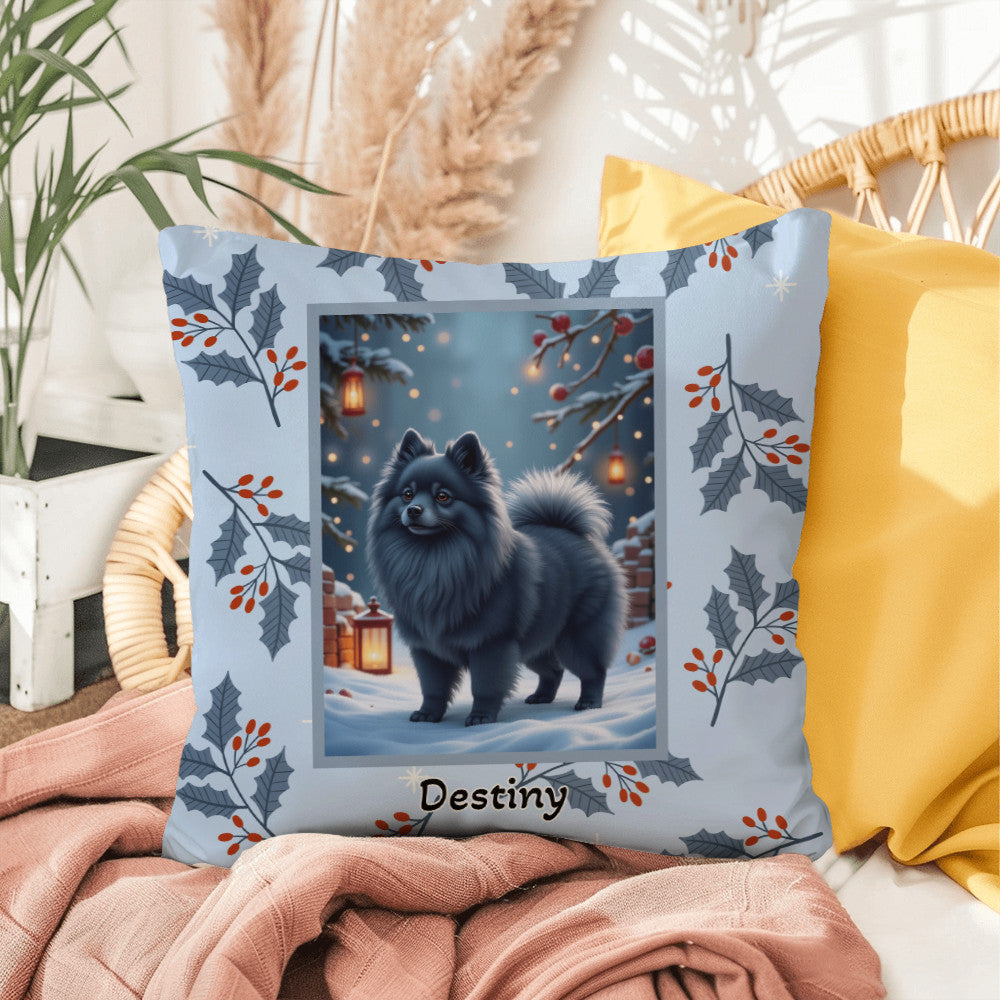 Pomeranian Blue Pillow - Seasonal Pomeranian throw pillow, winter dog home decor, cozy accent