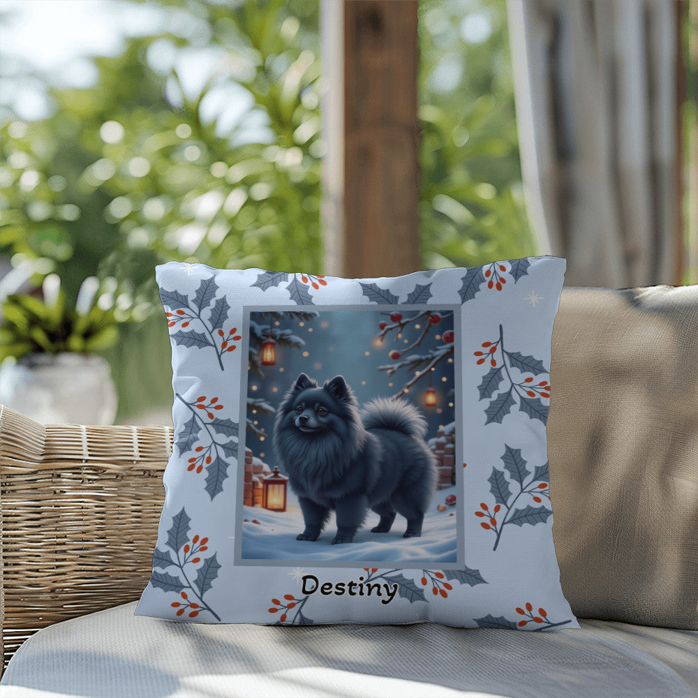 Pomeranian Blue Pillow - Seasonal Pomeranian throw pillow, winter dog home decor, cozy accent