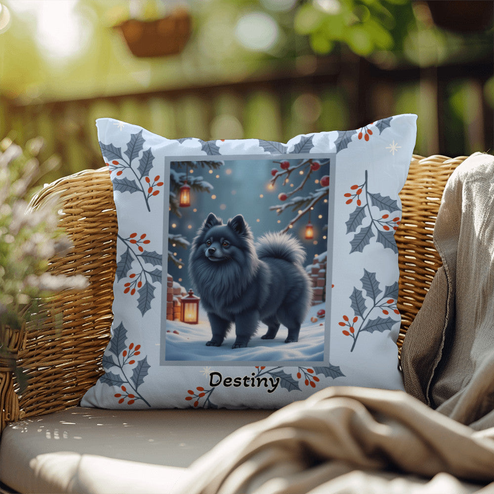 Pomeranian Blue Pillow - Seasonal Pomeranian throw pillow, winter dog home decor, cozy accent