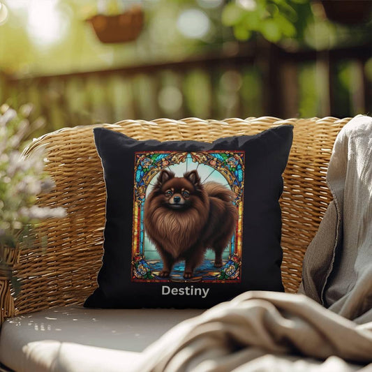 Shop our pomeranian chocolate indoor outdoor pillow featuring the 18" x 18" style option from MySisterIsASurvivor.