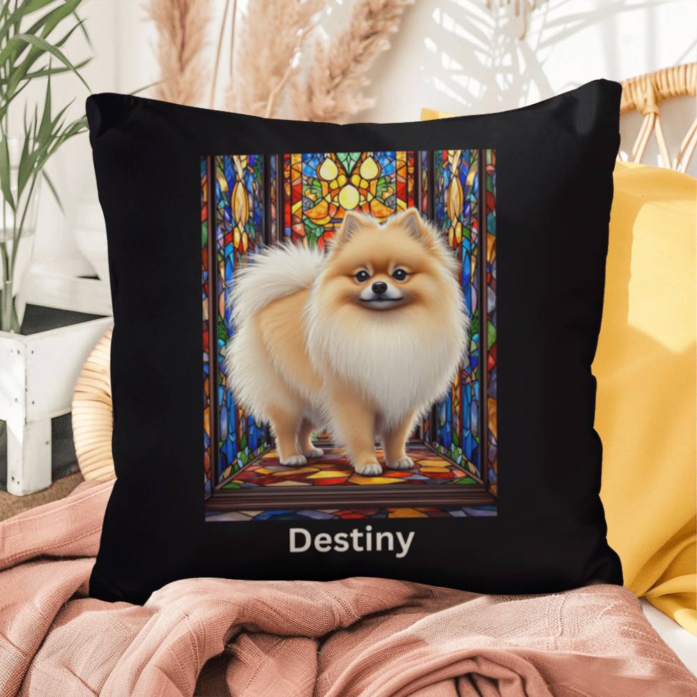 Cream Sable Pomeranian Pillow, personalized stained glass dog art for pet homes