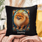 Red Sable Pomeranian Pillow, custom stained glass art with name option for dog owners