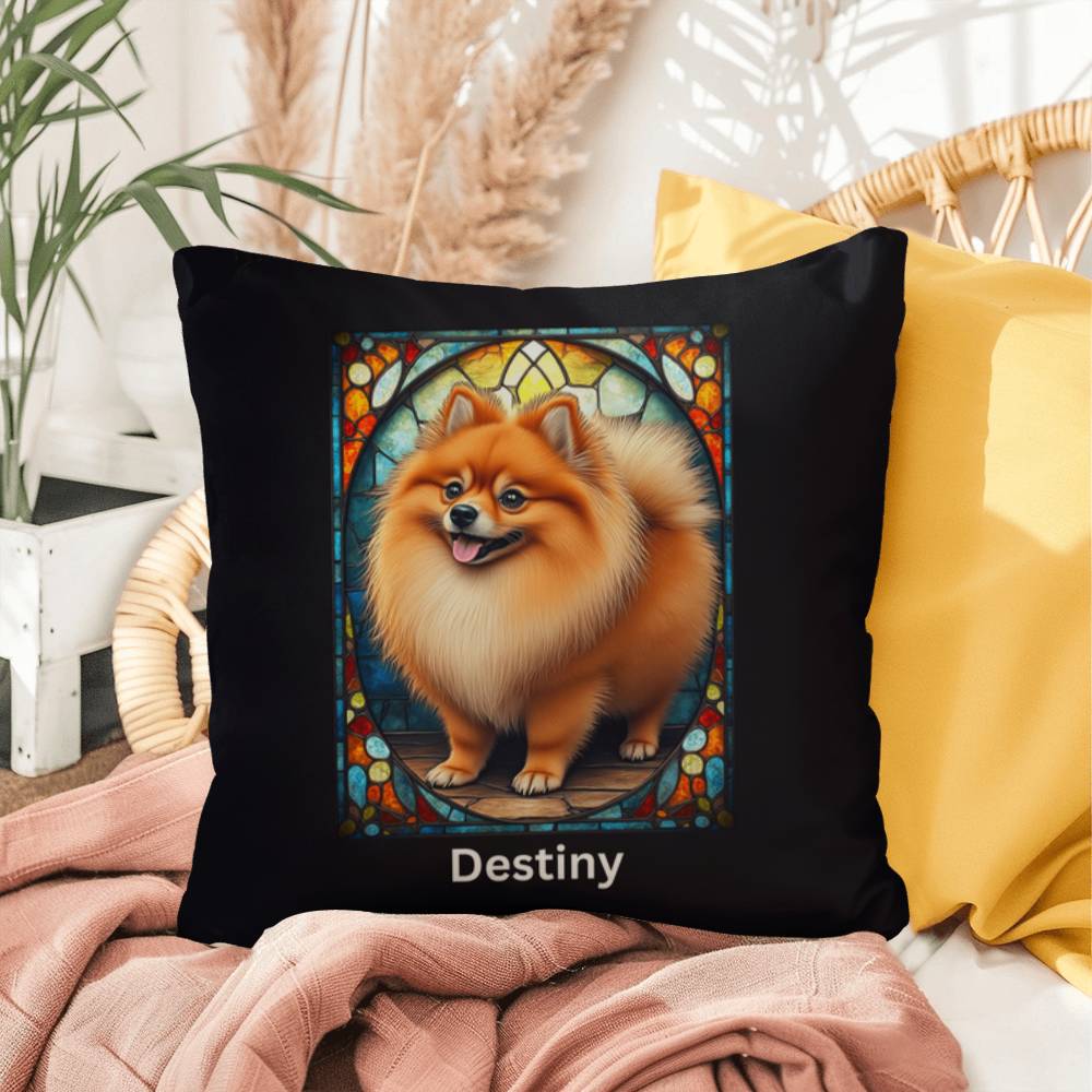 Red Sable Pomeranian Pillow, custom stained glass art with name option for dog owners