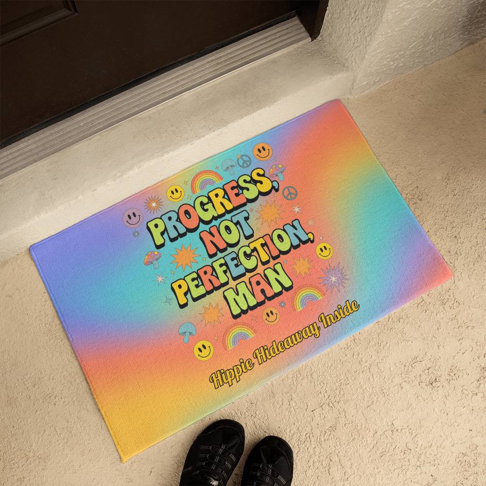 Progress, Not Perfection, Man Welcome Mat - Personalized Mental Health Rug (21"x34") - MySisterIsASurvivor