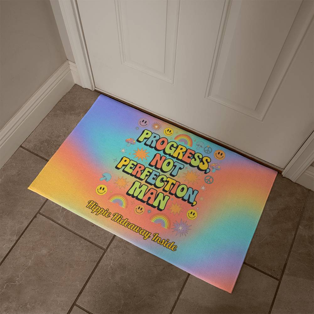 Progress, Not Perfection, Man Welcome Mat - Personalized Mental Health Rug (21"x34") - MySisterIsASurvivor