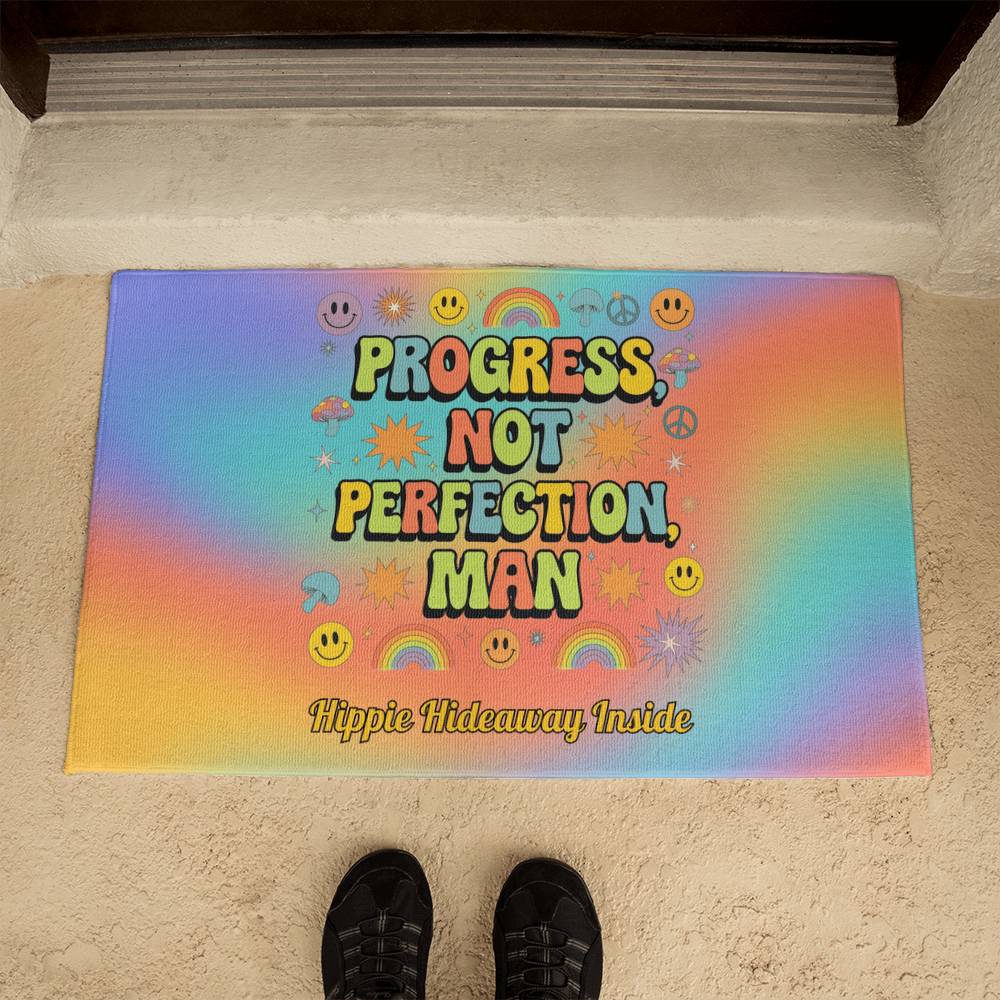 Progress, Not Perfection, Man Welcome Mat - Personalized Mental Health Rug (21"x34") - MySisterIsASurvivor