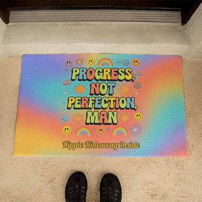 Progress, Not Perfection, Man Welcome Mat - Personalized Mental Health Rug (21"x34") - MySisterIsASurvivor
