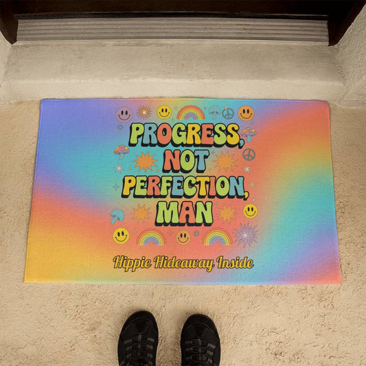Progress, Not Perfection, Man Welcome Mat - Personalized Mental Health Rug (21"x34") - MySisterIsASurvivor