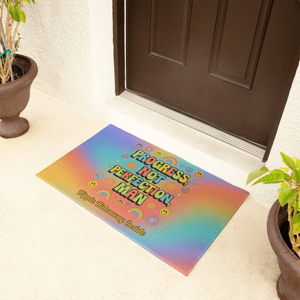 Progress, Not Perfection, Man Welcome Mat - Personalized Mental Health Rug (21"x34") - MySisterIsASurvivor