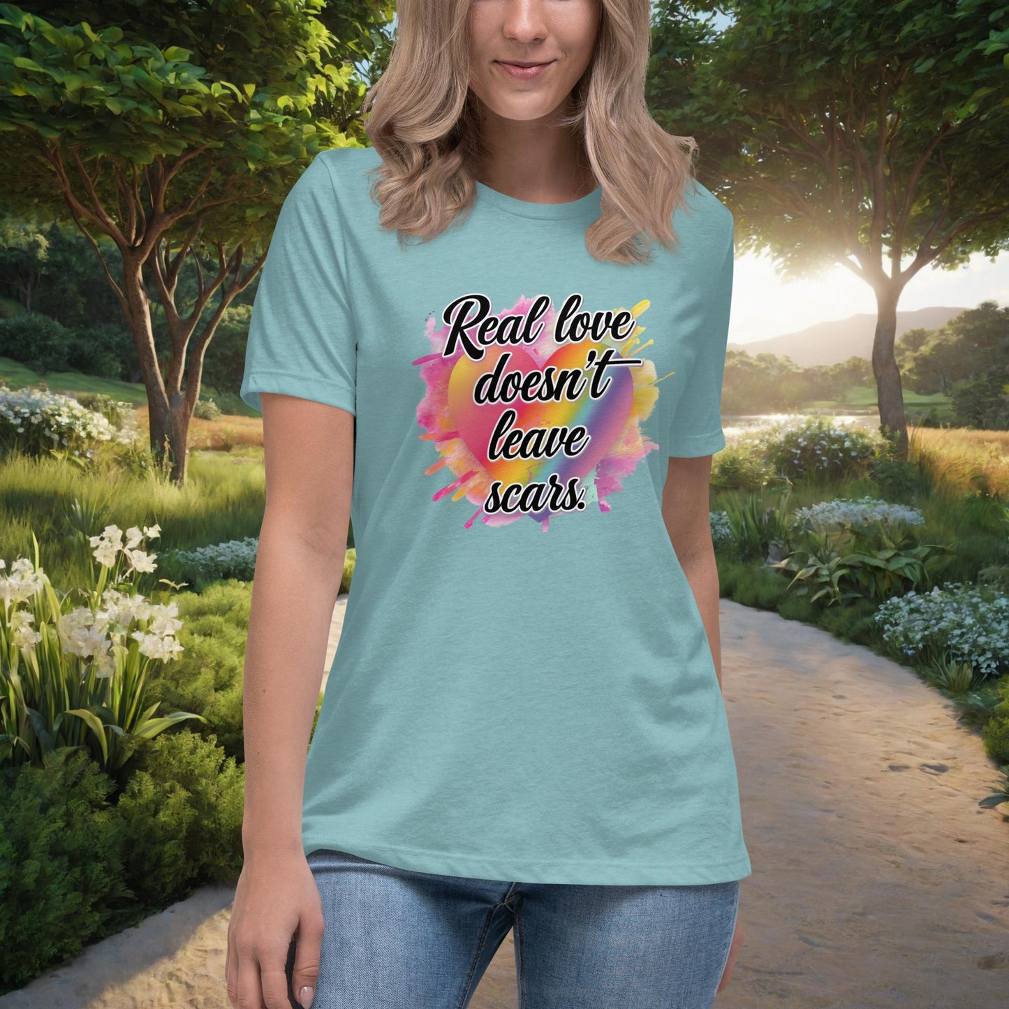 Real Love Doesn’t Leave Scars Women's Relaxed T-Shirt, Personalized Domestic Violence Prevention & Survivor Support Shirt - MySisterIsASurvivor